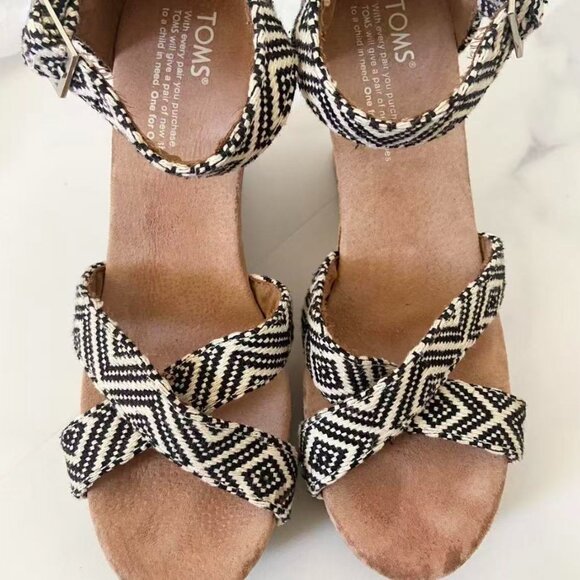 Toms Stripe Wedge Cork Platform Sandals Size 7.0 - Picture 6 of 8